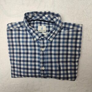Johnnie-O Shirt Mens XL Blue Gingham Check Hangin‎ Out Button Down Casual Cotton